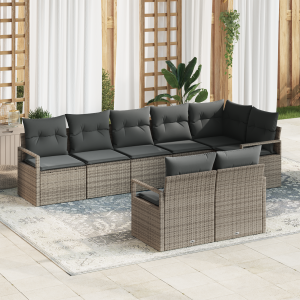 vidaXL Bankstel 8 pcs Grijs poly rattan