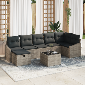 vidaXL Bankstel met kussen met opslag Grijs poly rattan