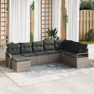 vidaXL Bankstel met kussen 8 pcs Grijs poly rattan