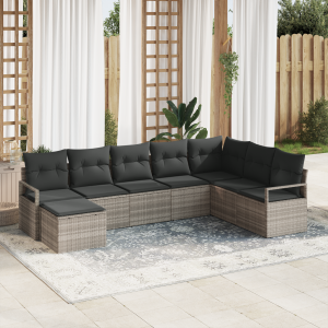 vidaXL Bankstel met kussen 8 pcs Lichtgrijs poly rattan