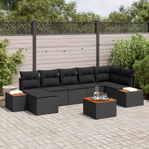 vidaXL Tuin Sofa Set met kussen 8 pcs Zwart poly rattan
