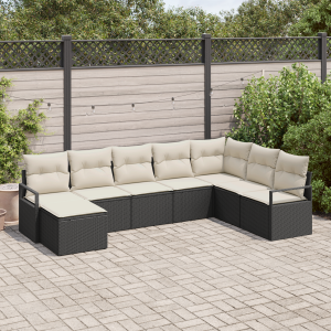 vidaXL Bankstel met kussen 8 pcs Zwart poly rattan