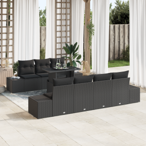 vidaXL Bankstel met kussen 8 pcs Zwart poly rattan