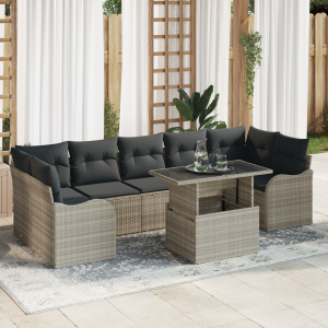 vidaXL Tuin Sofa Set met kussen 8 pcs Lichtgrijs Poly Rattan