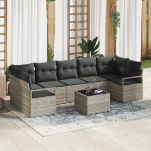 vidaXL Bankstel 8 pcs Licht Grijs en Donker Grijs poly rattan