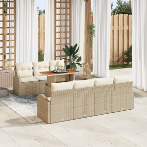 vidaXL 8-delige Tuinset met kussens poly rattan acaciahout beige