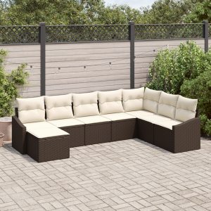 vidaXL Tuin Sofa Set met kussen 8 pcs Bruin en Crème poly rattan
