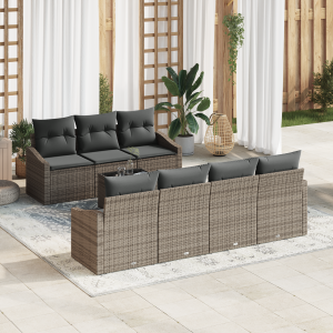 vidaXL Bankstel met kussen met opslag 8 pcs Grijs poly rattan
