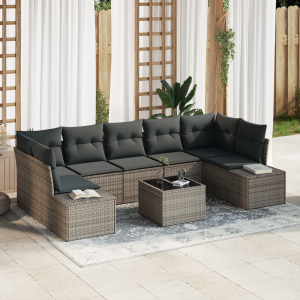 vidaXL Tuin Sofa Set met kussen met opslag 8 pcs Grijs poly rattan