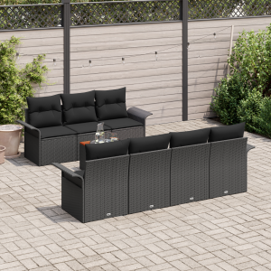vidaXL 8-delige tuinset met kussens zwart poly rattan acacia