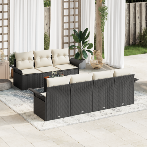 vidaXL 8-delige tuinset met kussens zwart poly rattan acacia
