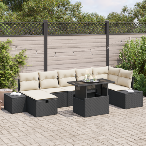 vidaXL Tuin Sofa Set met kussen met opslag 8 pcs Zwart Poly riet