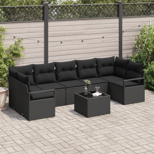 vidaXL Bankstel 8 pcs Zwart poly rattan