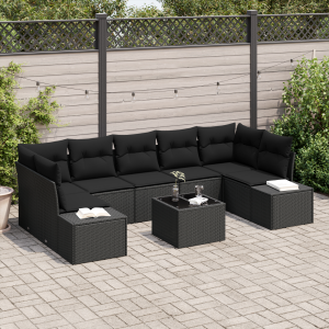 vidaXL 8-delige tuinset met kussens zwart poly rattan