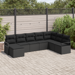 vidaXL Bankstel met kussen 8 pcs Zwart poly rattan