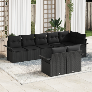 vidaXL Tuin Sofa Set met kussen 8 pcs Zwart poly rattan