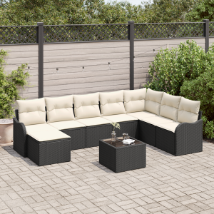 vidaXL Tuin Sofa Set met kussen 9 pcs Zwart en wit Poly riet