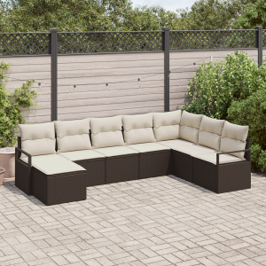 vidaXL Bankstel met kussen 8 pcs Bruin poly rattan
