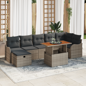 vidaXL 8-delige tuinsofa set met kussens, grijs poly rattan