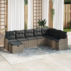 vidaXL 8-delige tuinsofa set met kussens - Grijs Poly Rattan