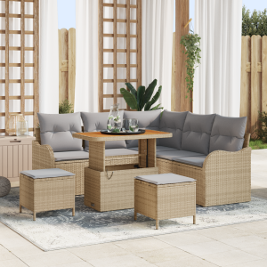 vidaXL 8-delige tuinsofa set met kussens in beige poly rattan en acacia