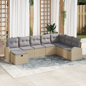 vidaXL Bankstel met kussen met opslag beige en lichtgrijs poly rattan