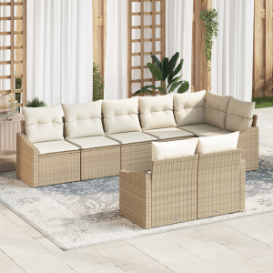 vidaXL Bankstel met kussen 8 pcs Beige poly rattan