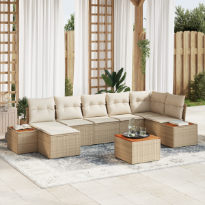 vidaXL 8-delige tuinsofa set met kussens in beige, van poly rattan en acacia