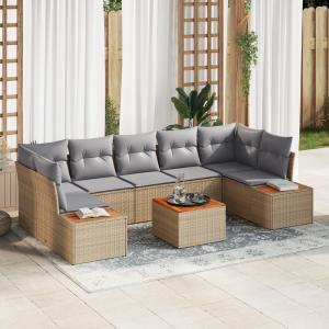 vidaXL 8-delige tuinsofa set met kussens in Beige van Poly Rattan en Acacia