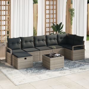 vidaXL Bankstel met kussen met opslag 8 pcs Grijs poly rattan