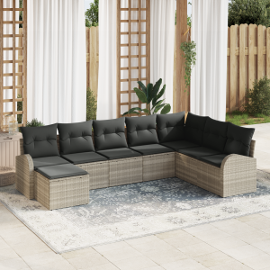 vidaXL Bankstel met kussen met opslag 8 pcs Lichtgrijs poly rattan
