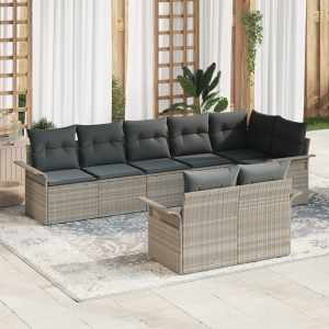 vidaXL Tuin Sofa Set met kussen 8 pcs Lichtgrijs poly rattan