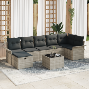 vidaXL Tuin Sofa Set met kussen 8 pcs Lichtgrijs poly rattan