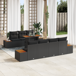 vidaXL 8-delige tuinsofa set met kussens in zwart poly rattan