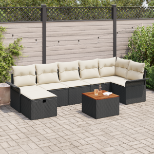 vidaXL 8-delige tuinsofa set met kussens in zwart poly rattan