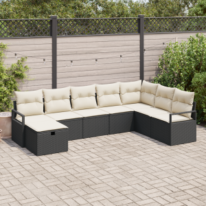 vidaXL 8-delige tuinsofa set met kussens in zwart poly rattan