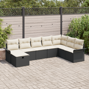 vidaXL 8-delige tuinsofa set met kussens in zwart poly rattan
