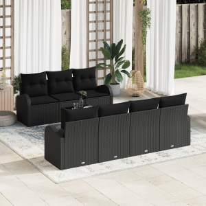 vidaXL Tuin Sofa Set met kussen 8 pcs Zwart Poly rattan, staal en glas