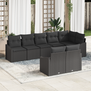 vidaXL Bankstel met kussen 8 pcs Zwart poly rattan