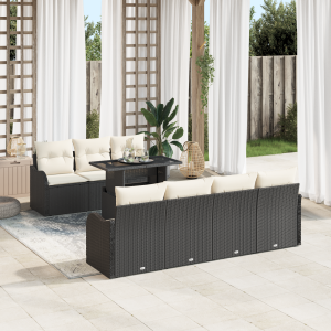 vidaXL Tuin Sofa Set met kussen met opslag 8 pcs Zwart Poly Rattan