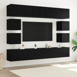 vidaXL 8-delige TV-kast set wandmontage zwart eiken bewerkt hout