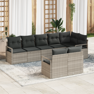 vidaXL 8-Piece Tuin Sofa Set met Kussens Lichtgrijs Poly Rattan