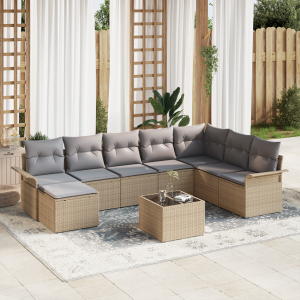 vidaXL Tuin Sofa Set met kussen 9 pcs Beige poly rattan