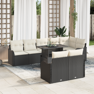 vidaXL Loungebankset met kussen 9 pcs Zwart Poly riet