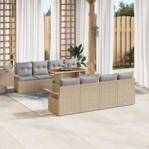 vidaXL 9-delige ligbed set met kussens Beige Poly Rattan