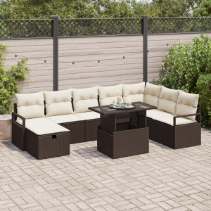 vidaXL 9-delige ligbed set met kussens bruin poly rattan