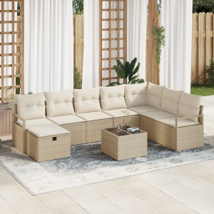 vidaXL 9-delige ligbed set met kussens in beige poly rattan
