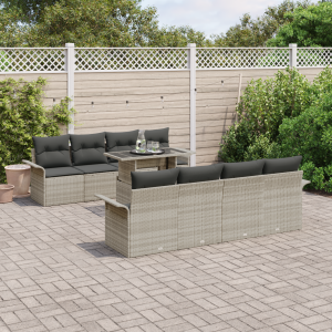 vidaXL 9-delige ligbed set met kussens lichtgrijs poly rattan