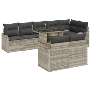 vidaXL 9-delige ligbedset met kussens lichtgrijs poly rattan