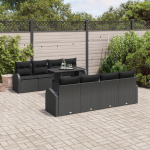vidaXL 9-delige ligbedset met kussens zwart poly rattan